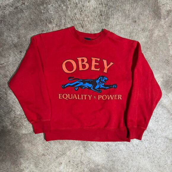 Red Obey Graphic Crewneck Sweatshirt - Picture 2 of 8